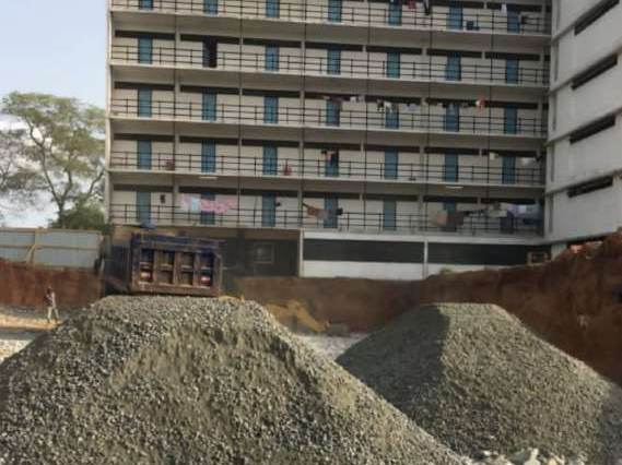 Graded aggregate stockpiles on a construction site